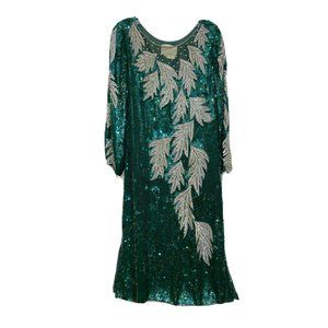VTG LeMieux Womens Medium Evening Dress Elegant Sequin 90s Emerald Green